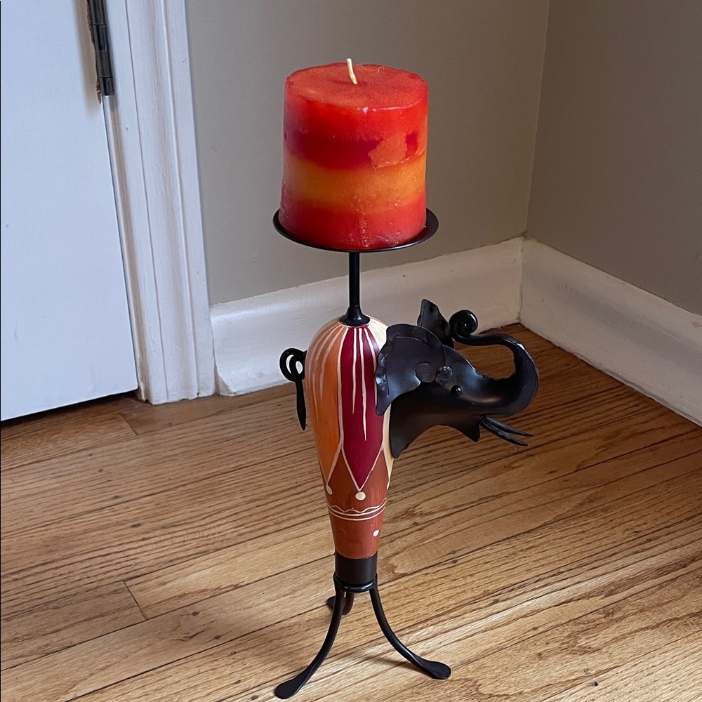 Pier 1 Red and Orange Elephant Candle Holder